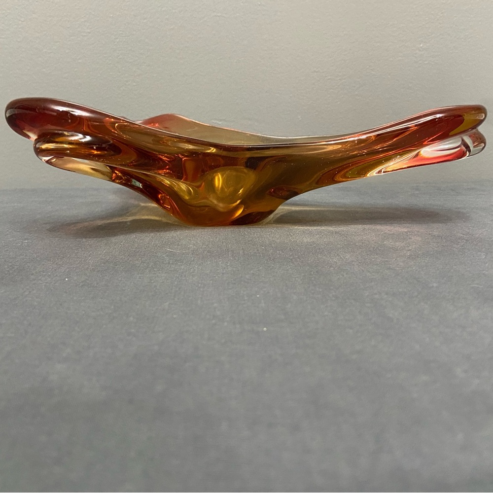 VTG Mid Century Murano Style Trinket Dish Or Ashtray Golden Amber Yellow Retro - Picture 8 of 17